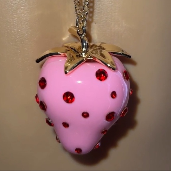 Betsey Johnson Jewelry - Betsey Johnson Strawberry Resin Bow Necklace Pendant